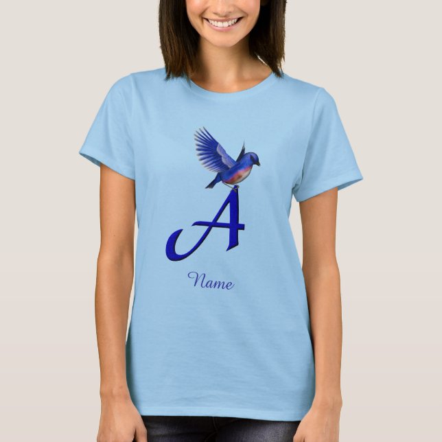 T-shirt Monogramme initiale A Bluebird Élégant Personnalis (Devant)