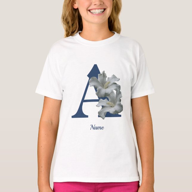 T-shirt Monogramme initiale A fleur d'Hibiscus personnalis (Devant)