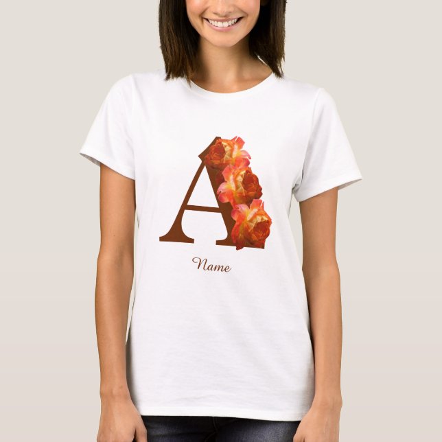 T-shirt Monogramme Initiale A Personnalisé Rose Orange (Devant)