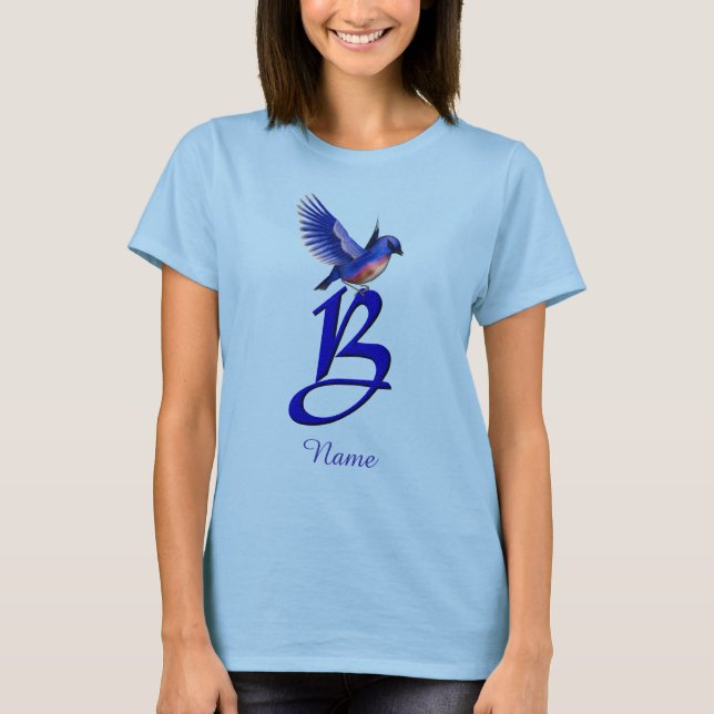 T-shirt Monogramme initiale B Élégant Personnalisé Bluebir (Devant)