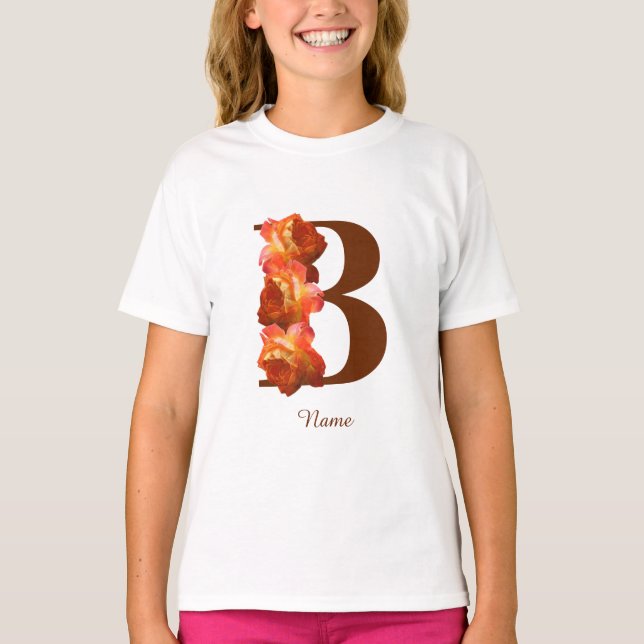 T-shirt Monogramme Initiale B Personnalisé Rose Orange (Devant)