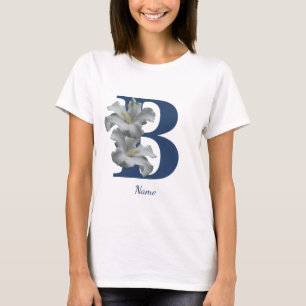 T-shirt Monogramme initiale B personnalisée de fleur d'Hib
