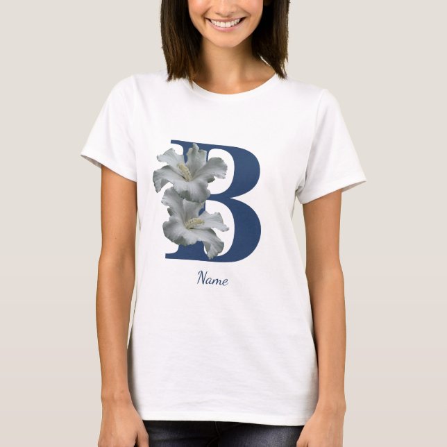 T-shirt Monogramme initiale B personnalisée de fleur d'Hib (Devant)