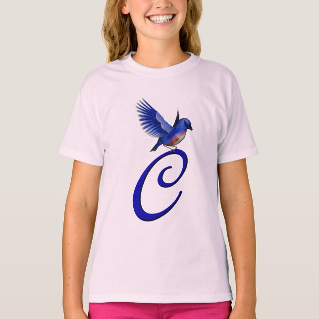 T-shirt Monogramme Initiale C Élégant Bluebird  (Devant)