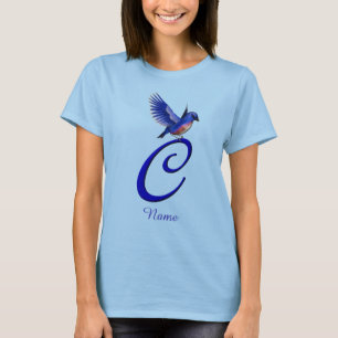 T-shirt Monogramme Initiale C Élégant Personnalisé Bluebir