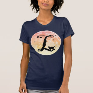 T-Shirt Monogramme Initiale Chat et Pleine Lune