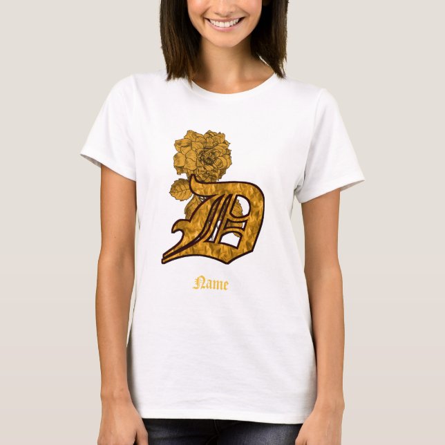 T-shirt Monogramme Initiale D Fleur de Pivoine en Or Perso (Devant)
