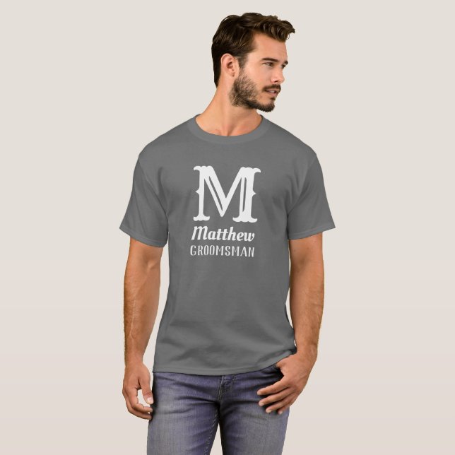 T-shirt Monogramme initiale du nom Mariage gris des garçon (Devant entier)