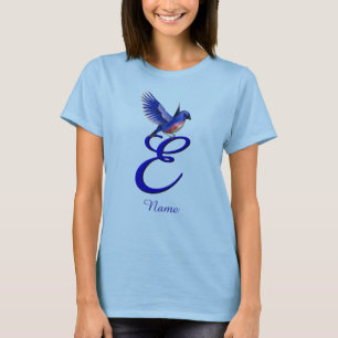 T-shirt Monogramme Initiale E Élégant Personnalisé Bluebir
