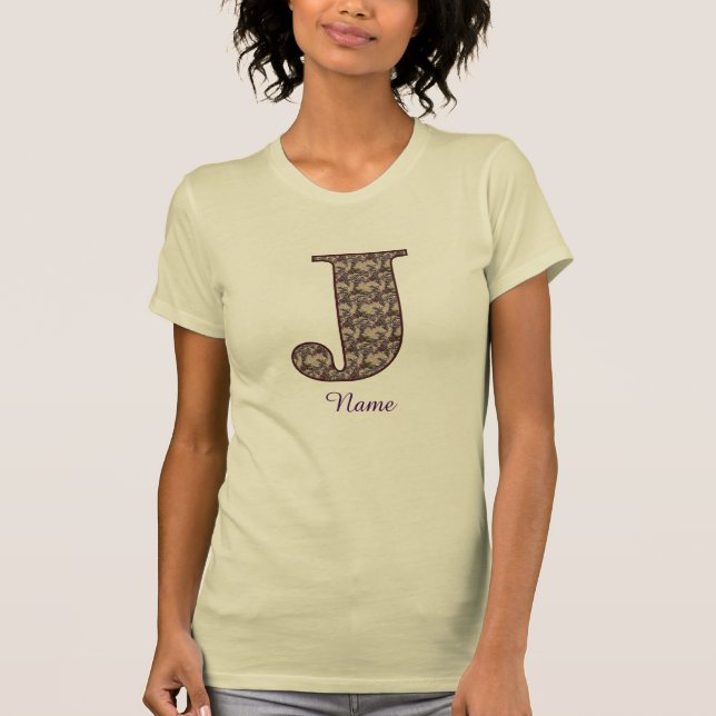 T-shirt Monogramme Initiale J Floral Vintage Personnalisé (Devant)
