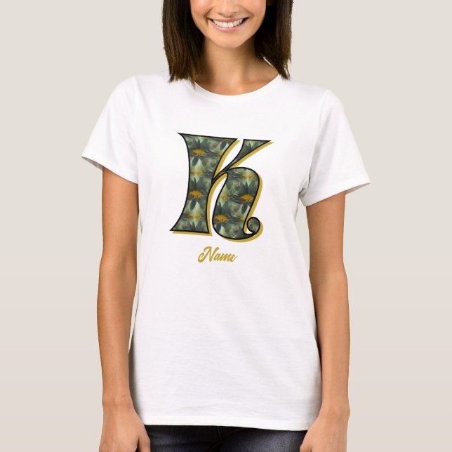 T-shirt Monogramme Initiale K Art de Fleur de Marguerite P (Devant)