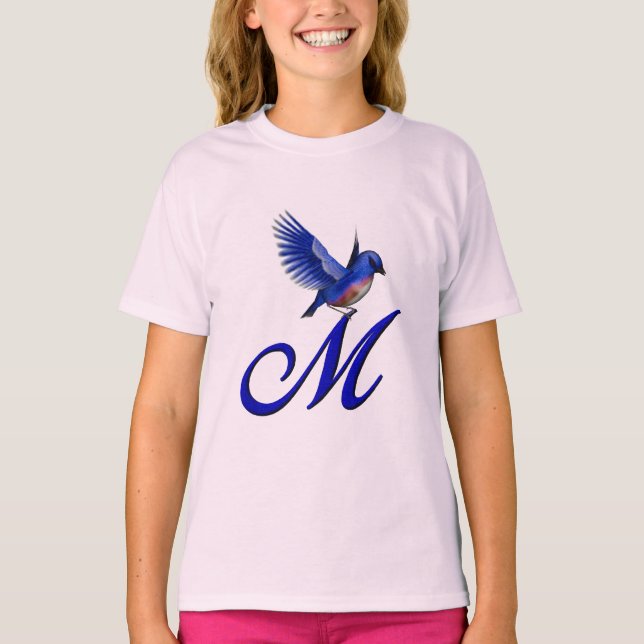 T-shirt Monogramme Initiale M Élégant Bluebird  (Devant)