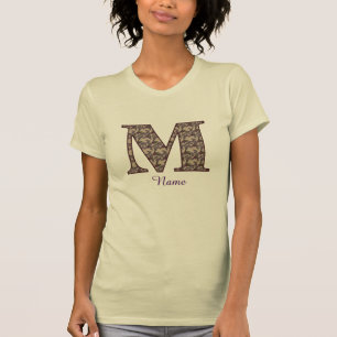 T-shirt Monogramme Initiale M Floral Vintage Personnalisé