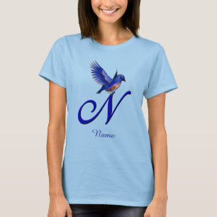 T-shirt Monogramme Initiale N Élégant Personnalisé Bleu Oi
