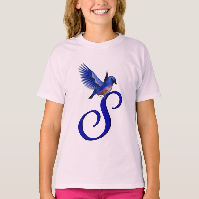 T-shirt Monogramme Initiale S Élégant Bluebird  (Devant)