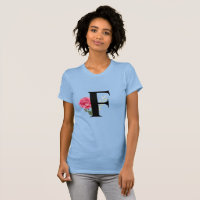 Monogramme Lettre initiale F en noir avec rose ros