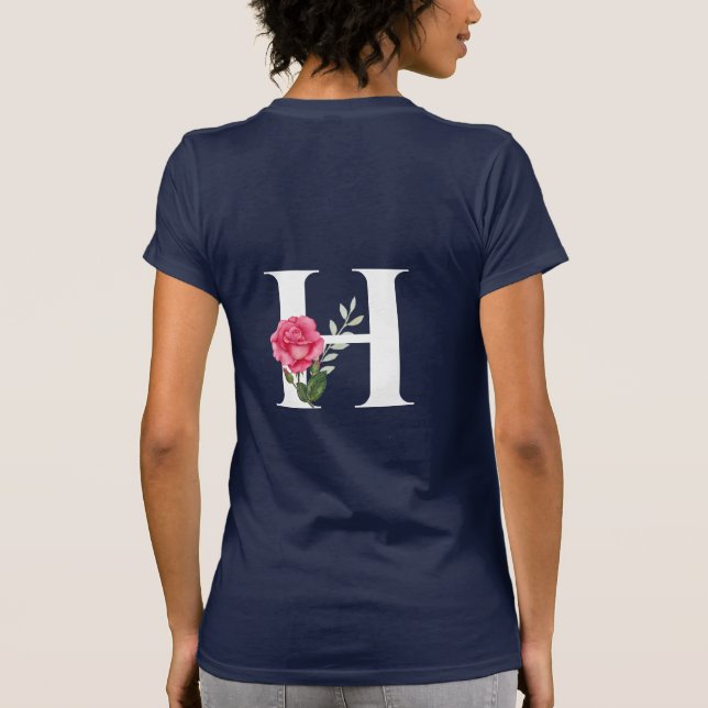 T-shirt Monogramme Lettre initiale H en blanc avec rose ro (Dos)