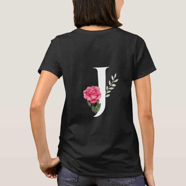 T-shirt Monogramme Lettre initiale J en blanc avec rose ro (Dos)