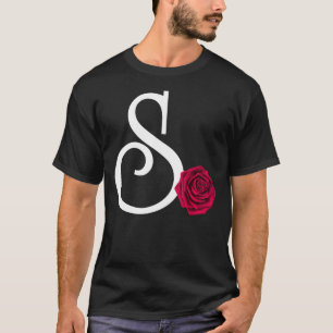 T-shirt Monogramme Lettre initiale S avec Rose rouge sur B