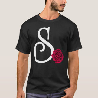 T-shirt Monogramme Lettre initiale S avec Rose rouge sur B