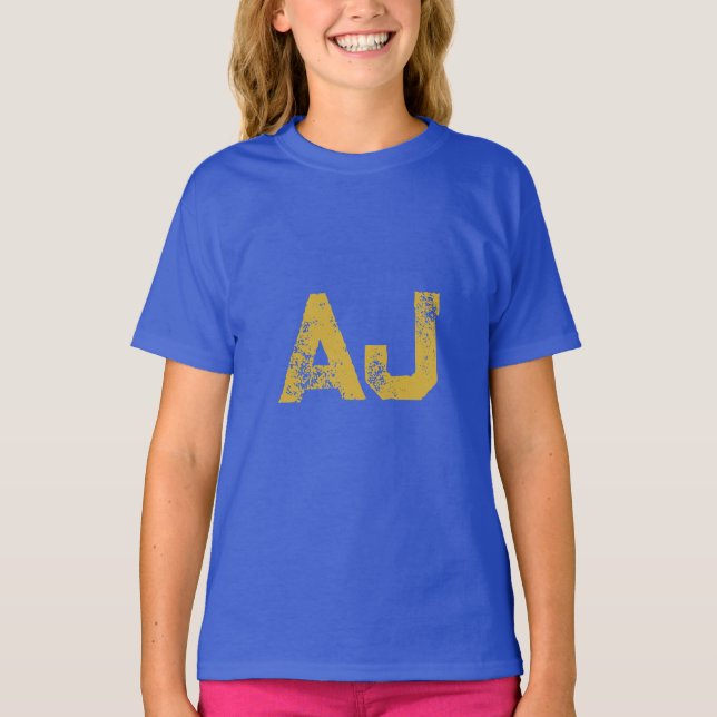 T-shirt Monogramme Lettres Initiales Or & Bleu Simple (Devant)