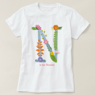 T-shirt Monogramme lunatique personnalisé de fleur (n)