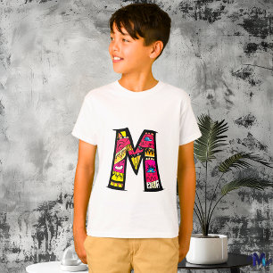 T-shirt Monogramme M tribal et doodle coloré et amusant