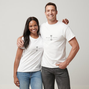 T-shirt Monogramme mariage Élégant Minimaliste Blanc Simpl