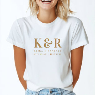 T-shirt Monogramme mariage minimaliste Or simple et blanc