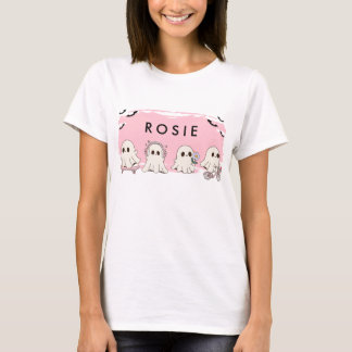 T-shirt Monogramme mignon Halloween Fantômes roses Éffraya