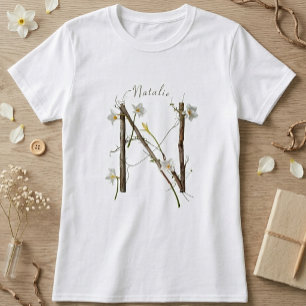 T-shirt Monogramme Minimaliste N : Fleurs et Vignes Délica