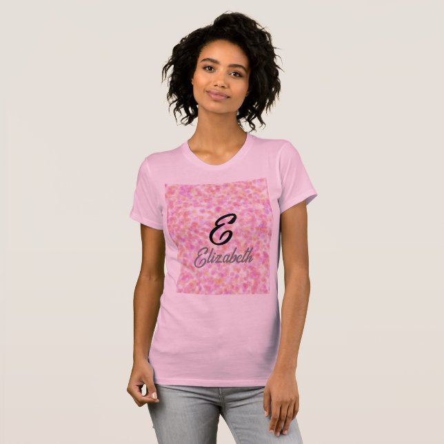 T-shirt Monogramme moderne Nom Aquarelle rose Yellow Spots (Devant entier)