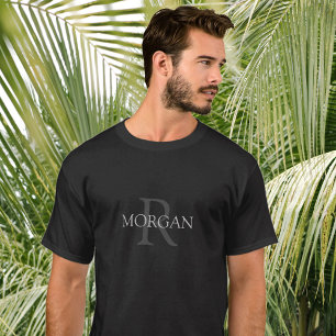 T-shirt Monogramme & Nom, Design Classique, Texte Gris