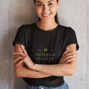 T-shirt Monogramme or   Élégant minimaliste noir