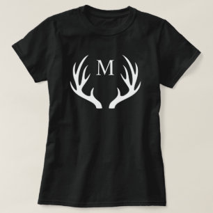 T-shirt Monogramme personnalisé avec Antler Cerf Blanc Noi