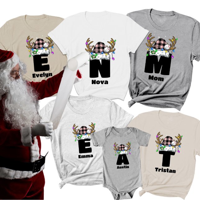 T-shirt Monogramme Personnalisé Avec Le Nom Pink Noël (Créateur téléchargé)