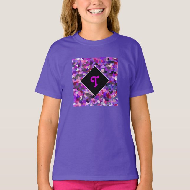 T-shirt Monogramme personnalisé Confetti initial violet (Devant)
