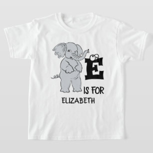 T-shirt monogramme personnalisé E est pour éléphant coloré
