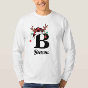 T-shirt Monogramme personnalisé Famille Noël Plaid Santa H