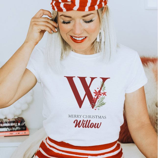 T-shirt Monogramme personnalisé Nom de Noël et initiale (Créateur téléchargé)