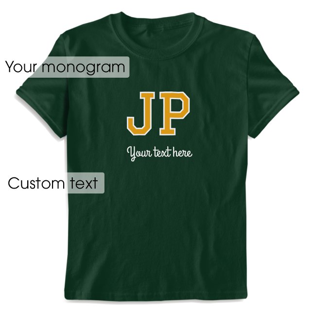 T-shirt Monogramme personnalisé Nom Texte Vert Or Graphiqu (Créateur téléchargé)