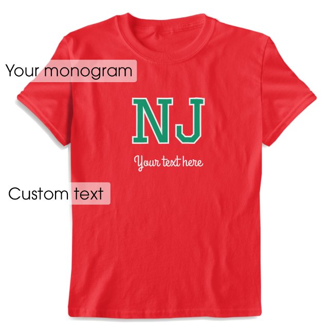 T-shirt Monogramme personnalisé Nom Texte vert rouge graph (Créateur téléchargé)