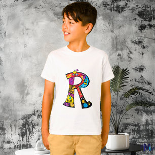 T-shirt Monogramme R tribal et doodle coloré et amusant