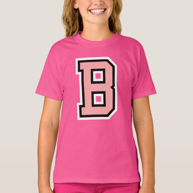 T-shirt Monogramme rose noir blanc collège initial B (Devant)