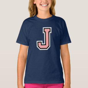 T-shirt Monogramme rose noir blanc collège initial J