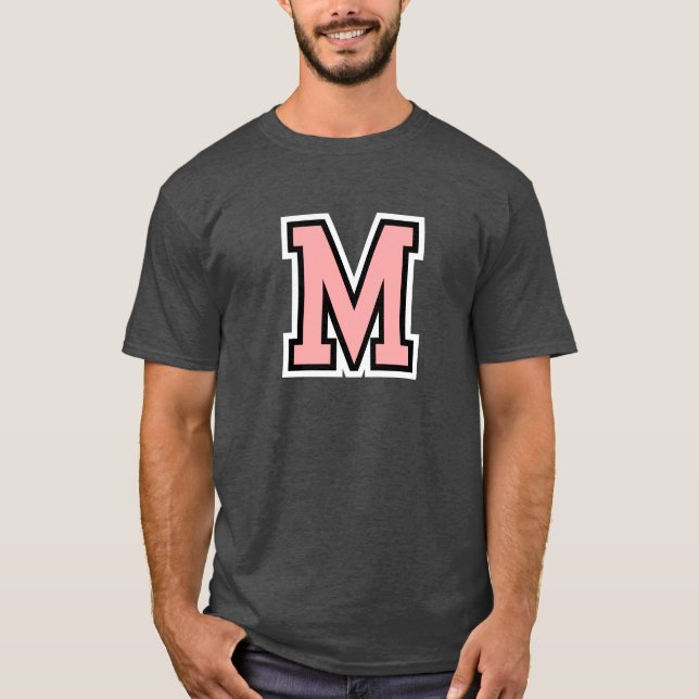 T-shirt Monogramme Rose Noir Blanc Initiale Universitaire  (Devant)
