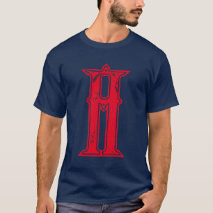 T-shirt Monogramme rouge initial Vieux calligraphie bleu