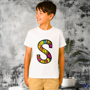 T-shirt Monogramme S tribal et doodle coloré et amusant