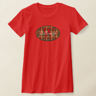 T-shirt Monogramme Tartan Orange Green Plaid Emblem T-Shir