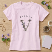 Monogramme 'V' botanique de violette avec bouleau